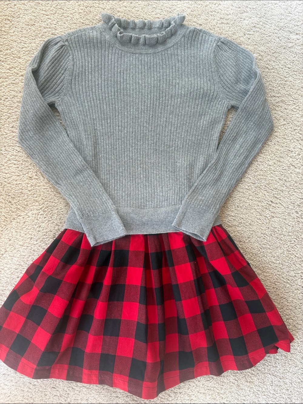 GAP Gray Ribbed Ruffle-Neck Sweater